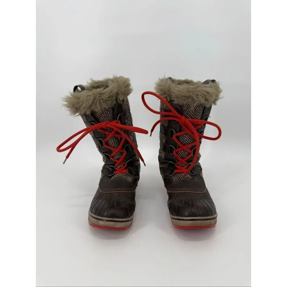 Sorel Tofino Brown Orange Fur Lined Snow Boots size 9.5